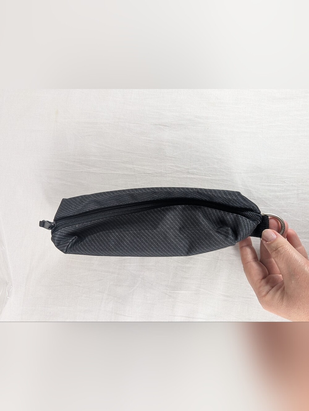 Thirty One Zip Up Pencil Case Pouch Textured Twill Black Gray Stripe NEW NIP